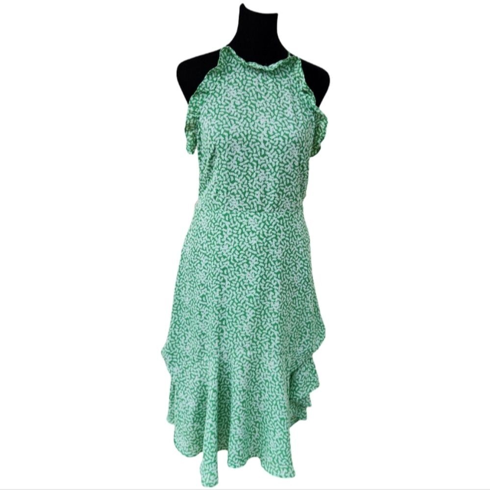 Who What Wear Green Leaf Print Ruffle Halter Dress | Size S
